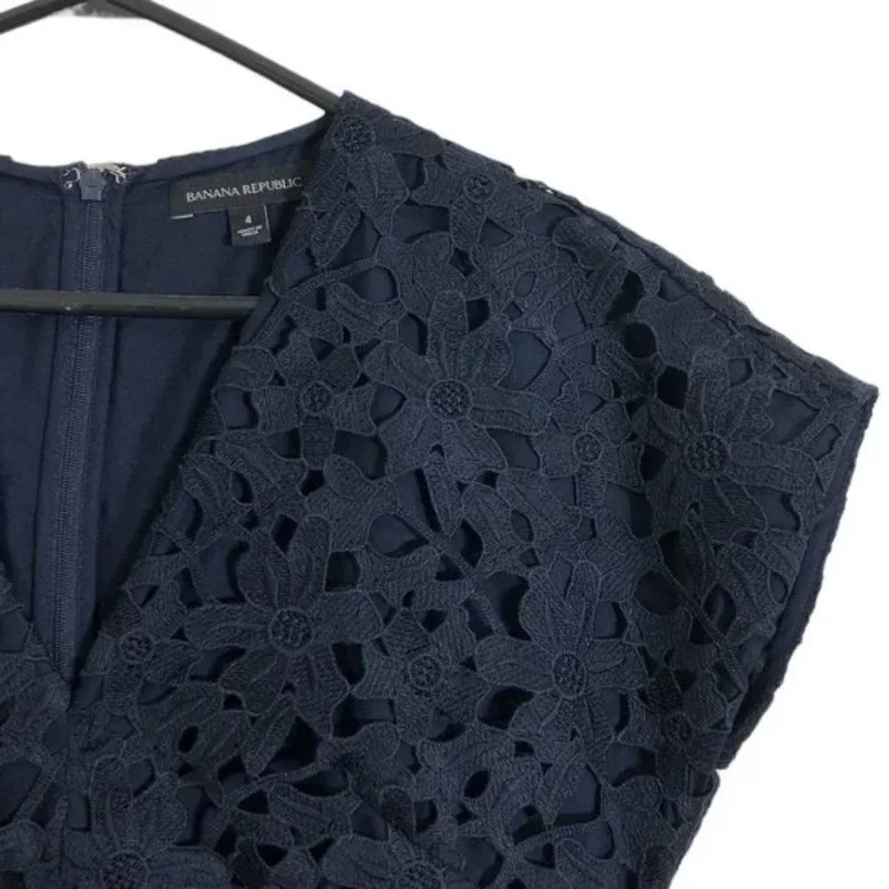 Banana Republic Navy Blue Crochet Lace Floral Dolman Sleeve Dress - Picture 4 of 8